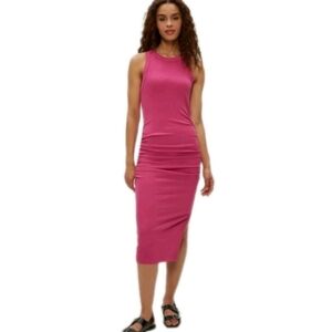 Michael Stars Wren Ribbed Midi Dress In Hot Pink Size Medium